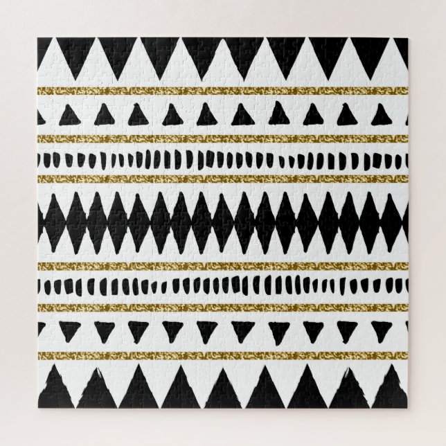 Schwarzes Gold-Glitter-Ethno-Muster (Vertikal)