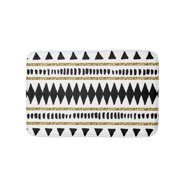 Schwarzes Gold-Glitter-Ethno-Muster Badematte (Vorderseite)