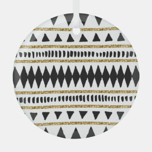 Schwarzes Gold-Glitter-Ethno-Muster Ornament Aus Glas