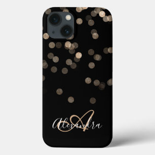 Schwarzes Gold-Glitter-Funkeln Namens-Monogramm Case-Mate iPhone Hülle