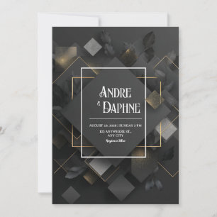Schwarzes Gold Glitter Geometrisch Diamant Geschic Einladung