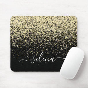 Schwarzes Gold Glitter Girly Monogramm Mousepad