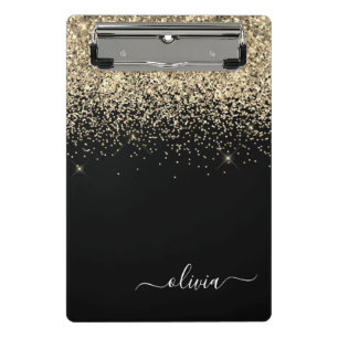 Schwarzes Gold Glitter Girly Monogramm Name Mini Klemmbrett