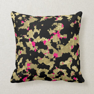 Schwarzes Gold Glitter Hot Pink Abstrakte Schälung Kissen