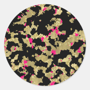 Schwarzes Gold Glitter Hot Pink Abstrakte Schälung Runder Aufkleber
