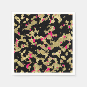 Schwarzes Gold Glitter Hot Pink Abstrakte Schälung Serviette