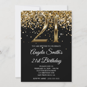 Schwarzes Gold Glitter Metallisches Aussehen 21. G Einladung