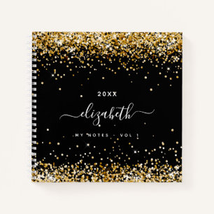 Schwarzes Gold Glitter-Name-Skript Notizbuch