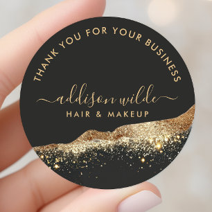 Schwarzes Gold Glitter Schriftzug Geschäft Danke Runder Aufkleber
