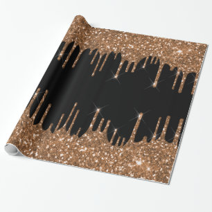 Schwarzes Gold-Glitter-Tropfen girly Luxus Geschenkpapier