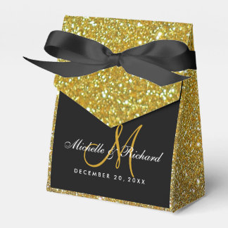 Schwarzes Gold Glitzer Monogram-Gastgeschenk Hochz Geschenkschachtel