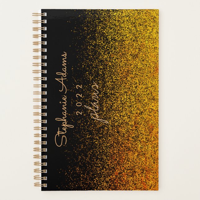 Schwarzes Gold Glitzer Signature Monogram Planer (Vorderseite)