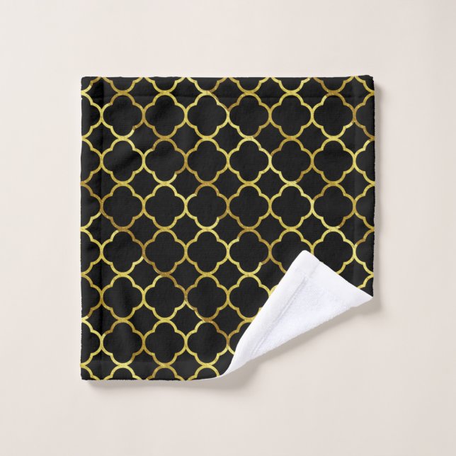 Schwarzes Gold Golden Quatrefolie Muster Elegant N Waschlappen (Waschlappen)
