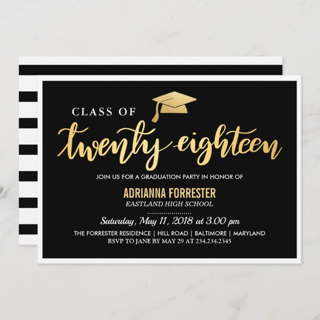 Schwarzes Gold| Graduate Class of 2018 Script Einladung (Vorne/Hinten)