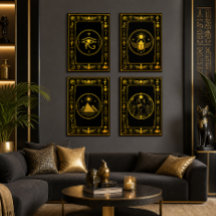 Schwarzes Gold Heilige ägyptische Symbole Wandkuns