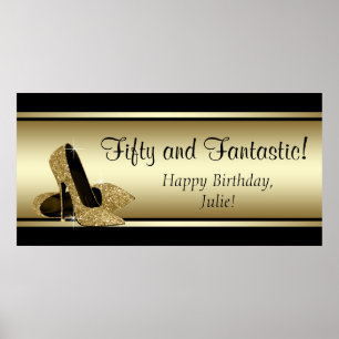 Schwarzes Gold Hochhackiges Geburtstagsbanner Poster