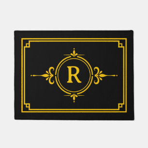 Schwarzes Gold Initial Monogramm Fußmatte
