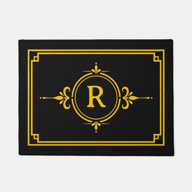 Schwarzes Gold Initial Monogramm Fußmatte (Vorderseite)
