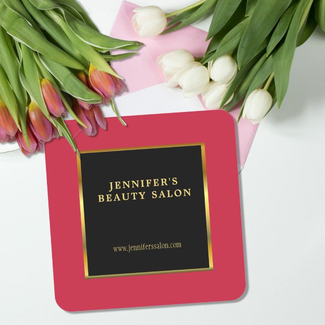 Schwarzes Gold Kardinalrot Werbe- Profi Quadratischer Aufkleber (Black gold and cardinal red promotional professional square sticker. Perfect for your own business.)