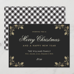 Schwarzes Gold Karierte Weihnachts-Glückskarten Feiertagskarte