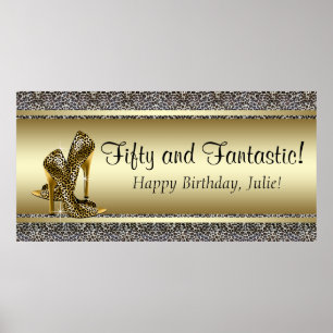 Schwarzes Gold-Leopard-Geburtstagsbanner Poster