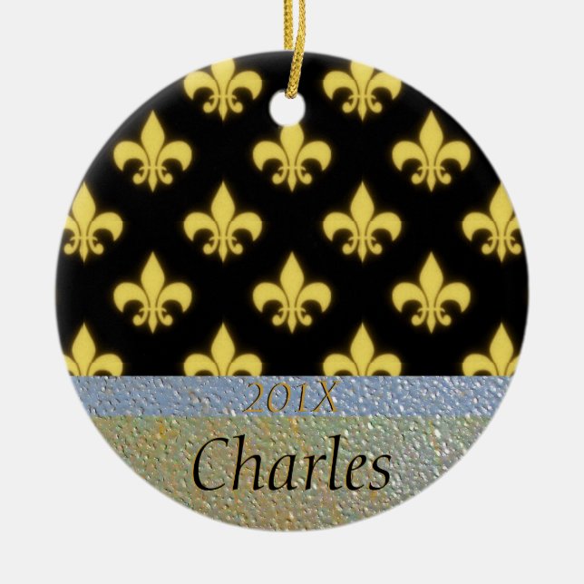 Schwarzes Gold Lilien-New Orleans personalisiert Keramik Ornament (Vorne)