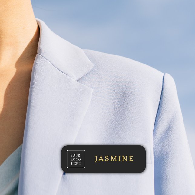 Schwarzes Gold-Logo Modern beruflich Namensschild (business logo modern,employee staff name tag,title department name tag,)