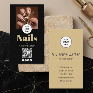 Schwarzes Gold Logo QR Code Foto Nagelstudio Visitenkarte