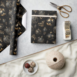 Schwarzes Gold Luxus-Weihnachtsbaumschmuck-Muster Geschenkpapier