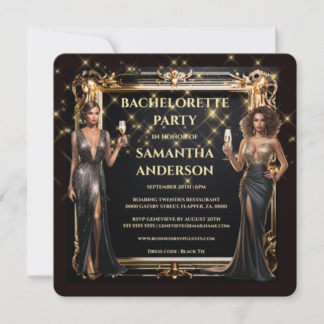 Schwarzes Gold Mädchen Wochenende Bacheloretto Einladung (Vorderseite)