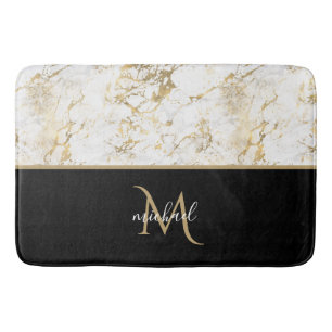 Schwarzes Gold & Marmor Monogramm Elegante Luxus Badematte