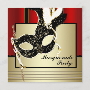 Schwarzes Gold Maske Rotes Schwarzes Party Einladung