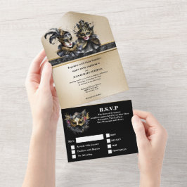 Schwarzes Gold Maskerade Gesichtsmaske Hochzeit el All In One Einladung
