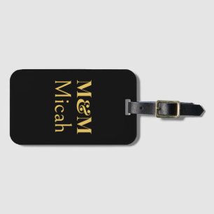 Schwarzes Gold Minimalistisches Monogramm Moderne  Gepäckanhänger