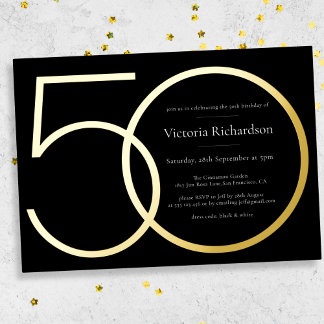 Schwarzes Gold Modern Minimalistisch 50. Geburtsta Folieneinladung