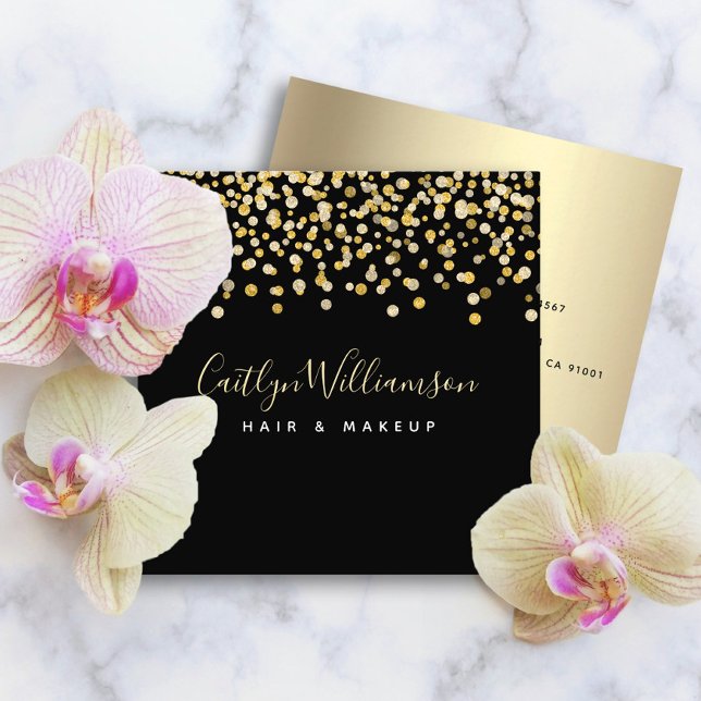 Schwarzes Gold moderne Luxus-Friseur-Salon Makeup- Quadratische Visitenkarte (Von Creator hochgeladen)
