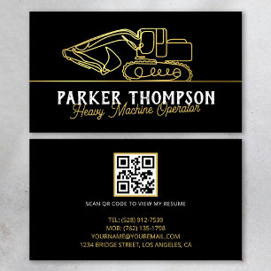 Schwarzes Gold Moderner QR-Code für Schwermaschine Visitenkarte
