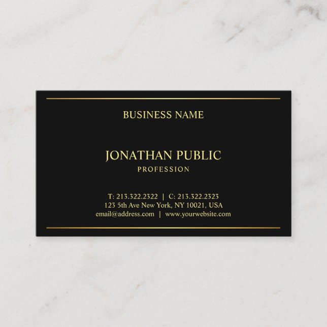 Schwarzes Gold Modernes elegantes Template Berufli Visitenkarte (Vorderseite)