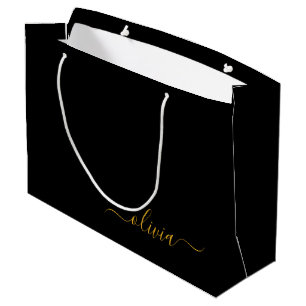 Schwarzes Gold Modernes Skript Mädchen Monogramm N Große Geschenktüte