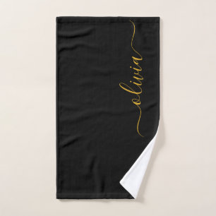 Schwarzes Gold Modernes Skript Mädchen Monogramm N Handtuch