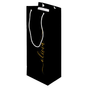 Schwarzes Gold Modernes Skript Monogramm Name Geschenktüte Für Weinflaschen