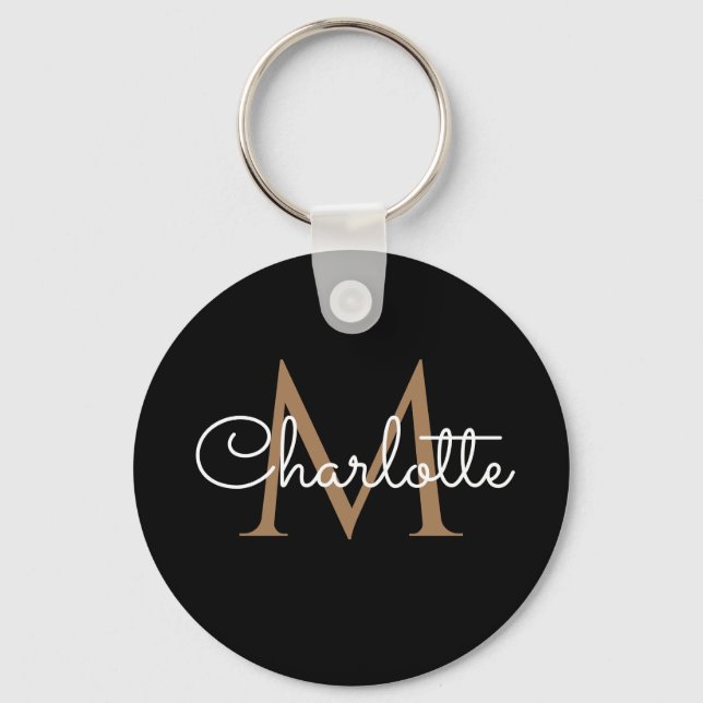 Schwarzes Gold Monogram Eleganine Feminine Script Schlüsselanhänger (Vorderseite)