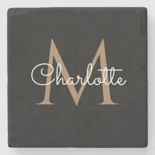 Schwarzes Gold Monogram Elegant Mädchen-Schrift Steinuntersetzer