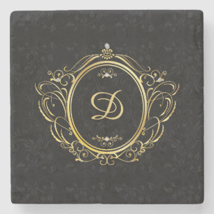 Schwarzes Gold Monogram Elegantes Design Steinuntersetzer