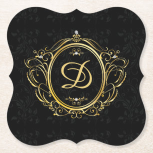 Schwarzes Gold Monogramm Damast Untersetzer