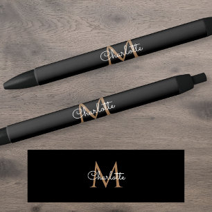 Schwarzes Gold Monogramm Elegantes Stylisches Skri Kugelschreiber