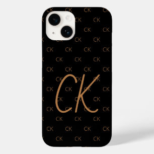 Schwarzes Gold Monogramm Initialen Drehbuch elegan Case-Mate iPhone 14 Hülle