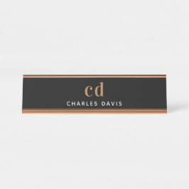 Schwarzes Gold Monogramm Initialen minimalistisch  Schreibtischnamensplakette