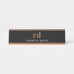 Schwarzes Gold Monogramm Initialen minimalistisch Schreibtischnamensplakette