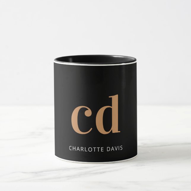 Schwarzes Gold Monogramm Initialen moderne elegant Tasse (Zentrum)